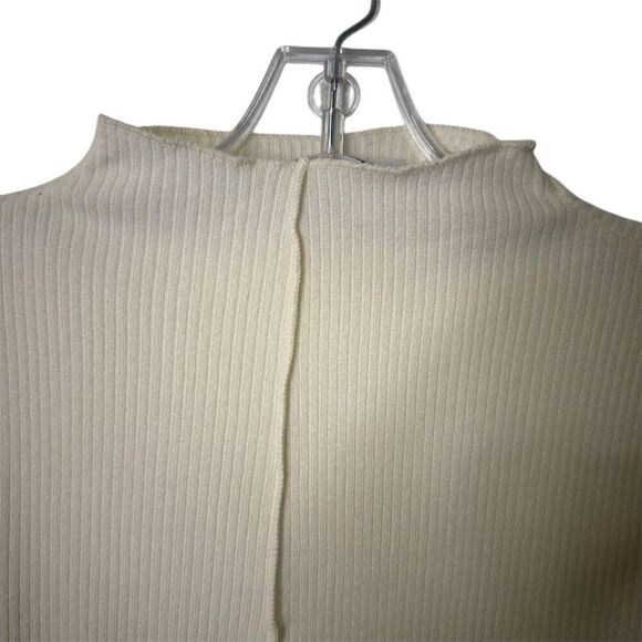 Double Zero Women's Ivory Ribbed Mock Turtleneck Long Sleeve Top Size L - Picture 3 of 5